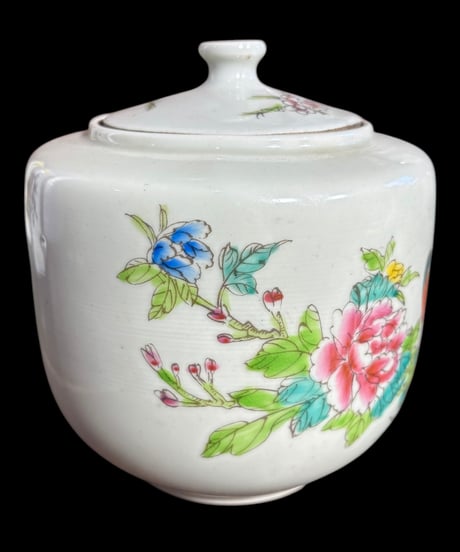 茶壺 [漢詩草花鳥図] 中国雑貨 壺 フラワーベース 花瓶 花入れ 丸壺 花器 陶器 古美術 骨董品 アンティーク