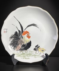宮内庁御用達 深川製磁 有田焼 絵皿 ニワトリ 鶏 申 色絵 干支 プレート 丸皿 取り皿 飾り皿 縁起皿 骨董品 アンティーク