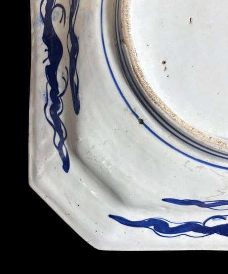 古伊万里 八角絵皿 [山水風景図] 染付 年代物 大皿 角皿 平皿 取り皿 盛り皿 飾り皿 伊万里 和食器 骨董品 アンティーク