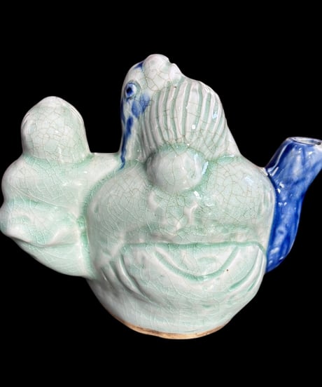 中国現地買入 龍泉窯 置物 人物図 銘あり 中国雑貨 色絵 陶磁器 陶器 骨董品 アンティーク