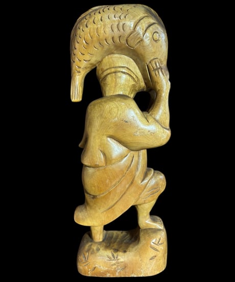 木彫り 恵比寿 七福神 木製 恵比寿様 商売繁盛 開運 縁起物 彫刻 仏像 古美術 インテリア 置物 オブジェ 骨董品 アンティーク