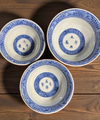 3組鉢 永楽年製 時代物 草花文図 漢詩 染付 大鉢 鳥草花文図 鉢 盛り皿 飾り皿 古美術 和食器 骨董品 アンティーク