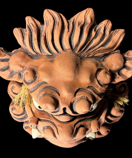獅子 赤土 中面獅子 シーサー お面 壁掛シーサー 沖縄 インテリア 焼物 骨董品 アンティーク
