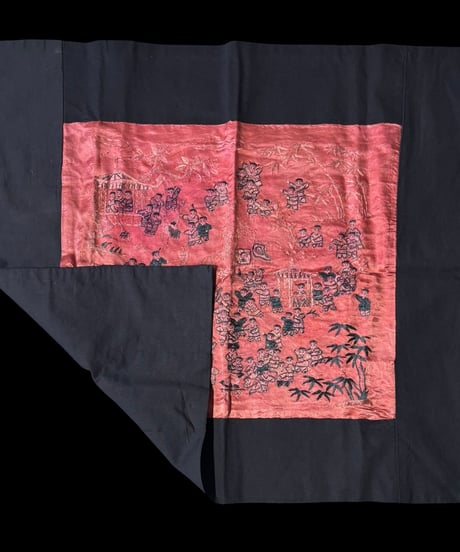 中国刺繍 [草花人物図] シルク 織物 テーブルクロス 布 タペストリー 中国雑貨 アンティーク
