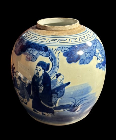 清時代 中国磁器 染付 壺 人物風景図 フラワーベース 花瓶 花入れ 故人 花器 陶器 中国 古美術 骨董品 アンティーク
