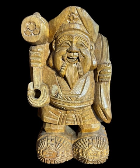木彫り 大黒天 恵比寿 七福神 木製 大黒様 商売繁盛 開運 縁起物 彫刻 仏像 古美術 インテリア 置物 オブジェ 骨董品 アンティーク
