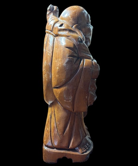 木彫り 布袋尊 七福神 木製 布袋様 商売繁盛 縁起物 彫刻 仏像 古美術 インテリア 置物 オブジェ 骨董品 アンティーク