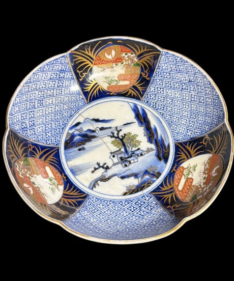 古伊万里 大鉢 [松竹梅風景山水図] 錦手 金彩 色絵 鉢 取り皿 飾り皿 明治 和食器 伊万里 陶器 骨董品 アンティーク