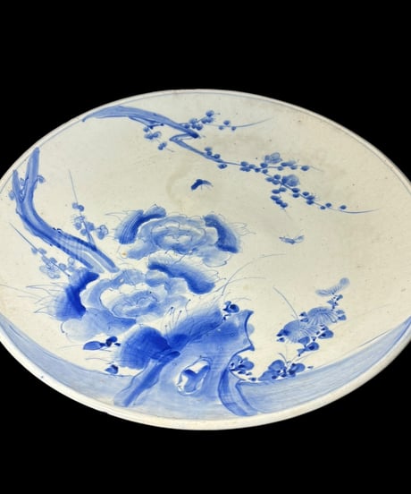 古伊万里 染付 丸皿 [草花梅絵] 丸大皿 中皿 取り皿 盛り皿 飾り皿 絵皿 和食器 骨董品 アンティーク