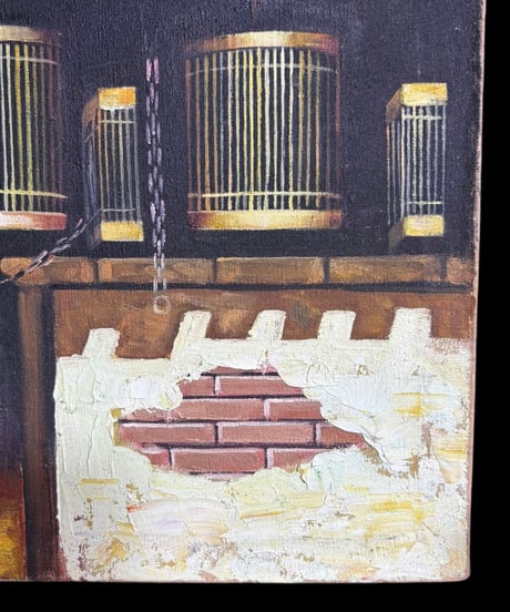 油絵【風景絵】中国雑貨 油彩 額装 壁掛 絵画 色絵 中国 民国 古美術 雑貨 インテリア アンティーク コレクション