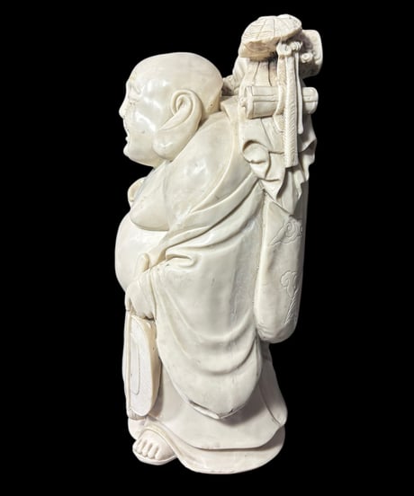 白材 布袋尊 七福神 布袋様 開運 縁起物 彫刻 仏像 象牙風 古美術 インテリア 置物 オブジェ 骨董品 アンティーク