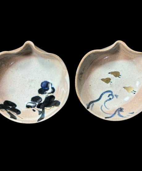 【5客セット】橘吉 図変わり [松竹梅鳥波文絵] 豆皿 小鉢 取り皿 小皿 丸皿 和食器 骨董品 アンティーク