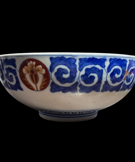 【現品限り!!】伊万里 大鉢 青 [窓絵松竹梅草花文] 金彩 赤絵 色絵 鉢 丸皿 盛り皿 飾り皿 古伊万里 古美術 明治 和食器 骨董品 アンティーク