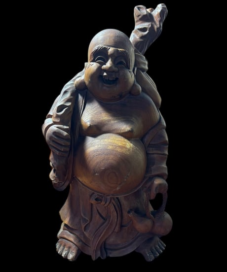 木彫り 布袋尊 七福神 木製 布袋様 商売繫盛 縁起物 彫刻 仏像 古美術 インテリア 置物 オブジェ 骨董品 アンティーク