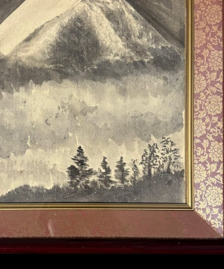 水墨画 富士山 風景 作家物 額 版画 アート イラスト 銘あり 美術品 日本画 コレクション 骨董品 アンティーク