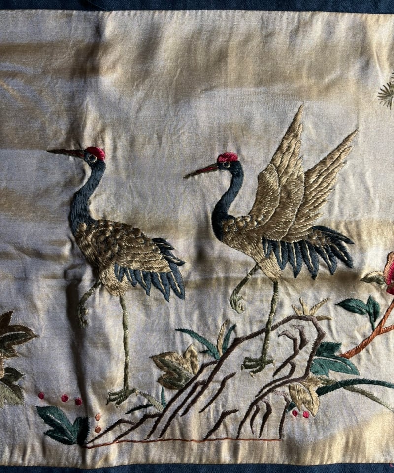 中国 刺繍 [松竹梅花鶴絵] 布 中国雑貨 中国画 刺繡画 タペストリー 