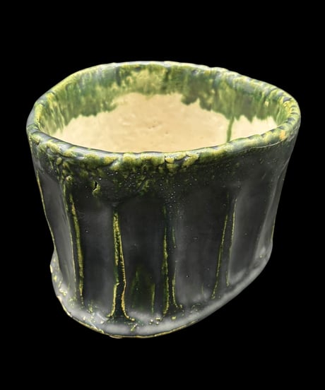 織部焼 水指 三脚 鉢 花生け 織部 陶器 インテリア 工芸品 骨董品 アンティーク