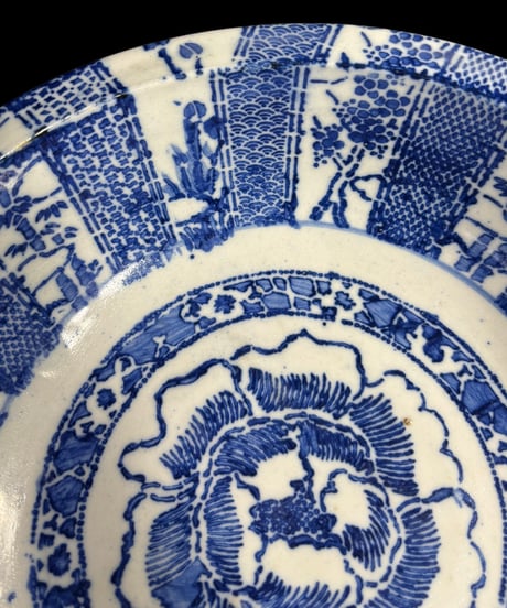 明治期 染付 大鉢 牡丹文図 松竹梅 深鉢 鉢 時代物 取り皿 飾り皿 和食器 大正 陶器 骨董品 アンティーク