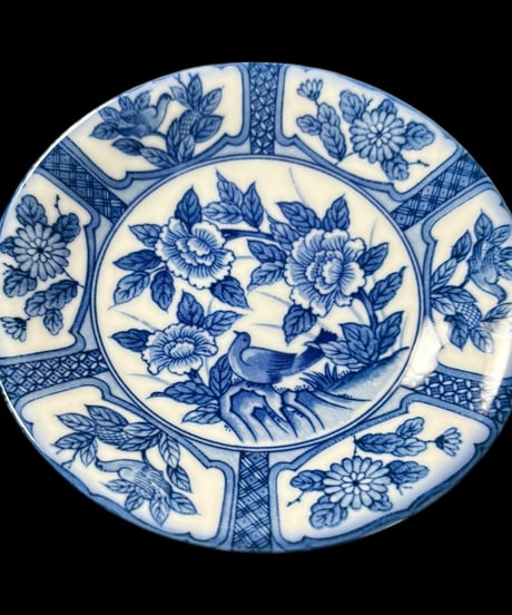 【5客セット】染付 丸皿 芙蓉 草花鳥絵 平皿 取り皿 盛り皿 飾り皿 和食器 骨董品 アンティーク
