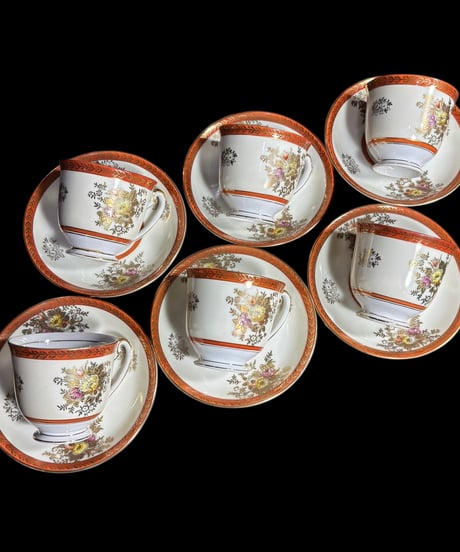 【6客揃】Jyoto China カップ&ソーサー 花柄 日本 マグカップ 紅茶 コーヒー カップ 器 昭和 レトロ 骨董品 アンティーク