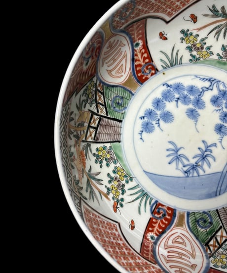 伊万里 大鉢 [松竹梅草花蝶鳥文絵] 色絵 丸皿 取り皿 飾り皿 鉢 和食器 明治 古伊万里 陶器 骨董品 アンティーク