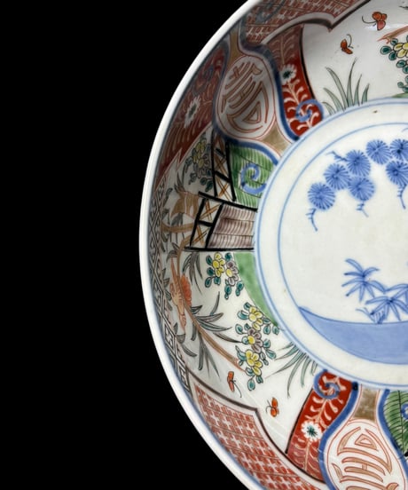 伊万里 大鉢 [松竹梅草花蝶鳥文絵] 色絵 丸皿 取り皿 飾り皿 鉢 和食器 明治 古伊万里 陶器 骨董品 アンティーク