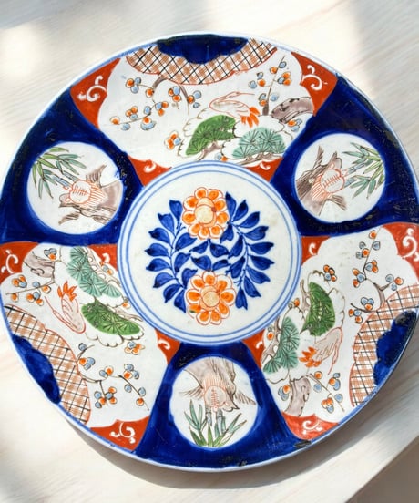 伊万里 錦手 色絵 [松竹梅鳥窓絵] 丸皿 取り皿 飾り皿 和食器 大正 古伊万里 陶器 骨董品 アンティーク