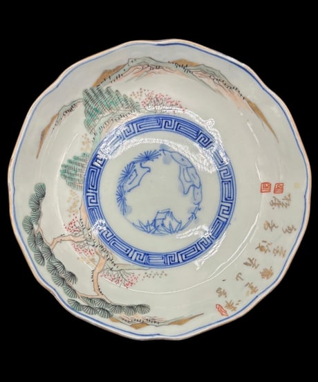 【5客セット】 古伊万里 金彩 色絵 なます皿 松竹梅 漢詩山水風景図 丸皿 取り皿 和食器 陶器 骨董品 アンティーク
