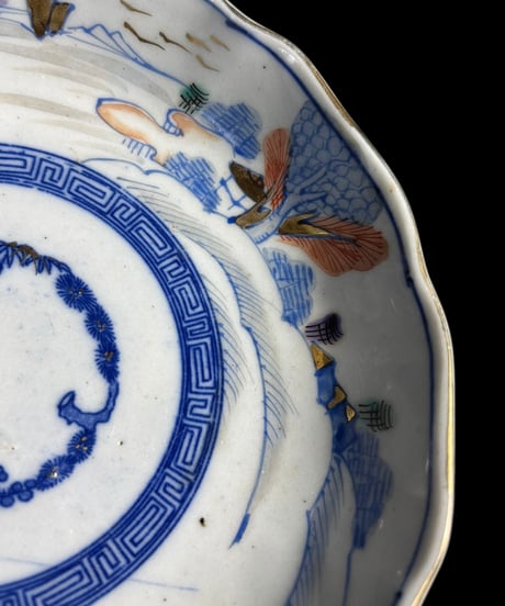 【3客セット】 古伊万里 色絵 なます皿 松竹梅山水風景図 丸皿 取り皿 飾り皿 和食器 伊万里 陶器 骨董品 アンティーク