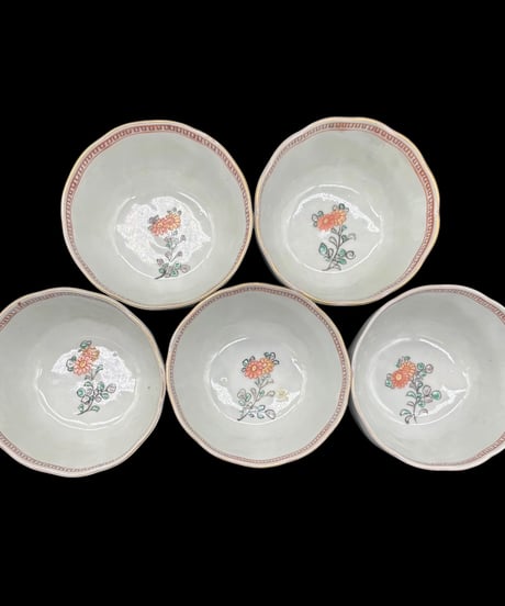 【5客セット】 古伊万里 湯呑み 金彩 松竹梅 山水風景図 色絵 蕎麦猪口 和食器 時代物 陶器 骨董品 アンティーク
