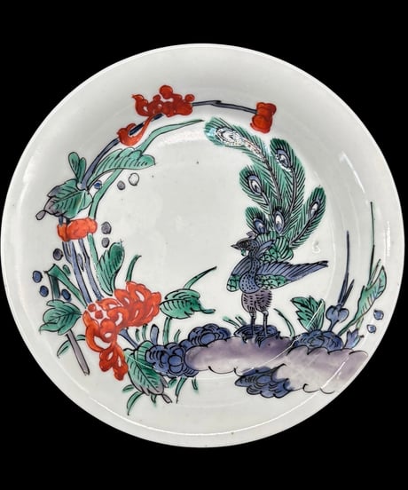 【4客セット】 古伊万里 染付 鳳凰松竹梅文図 色絵 平皿 飾皿 時代物 伊万里 骨董品 アンティーク