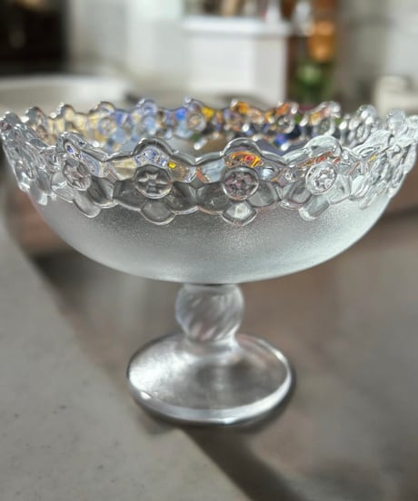 純喫茶 脚付きデザートカップ 花柄 ガラス ボウル クリスタル アイスクリーム 和食器 昭和 レトロ アンティーク