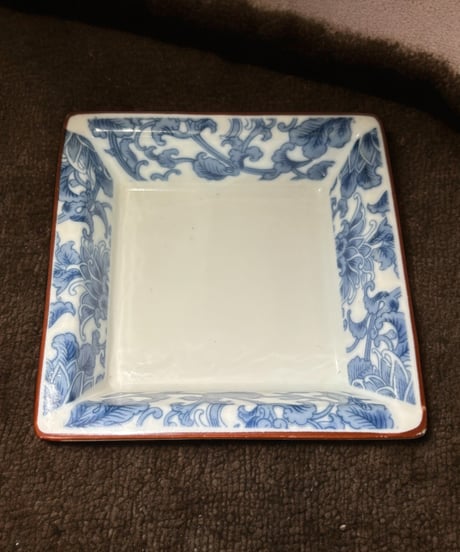 染付 四角皿 [草花] 小鉢 小皿 取り皿 盛り皿 飾り皿 和食器 骨董品