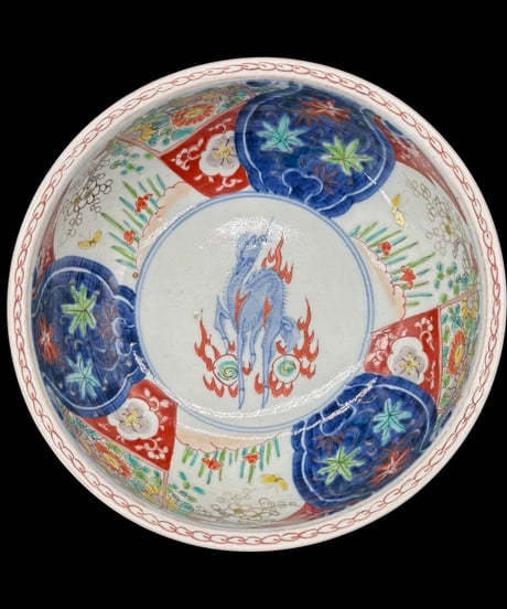 【2客セット】 明治期 古伊万里 色絵 大鉢 麒麟草花梅蝶図 鉢 伊万里 古美術 和食器 骨董品 アンティーク