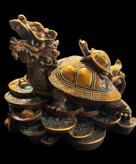 龍亀 ロングイ 置物 風水 開運 縁起物 インテリア 中国 美術 コイン 骨董品 アンティーク