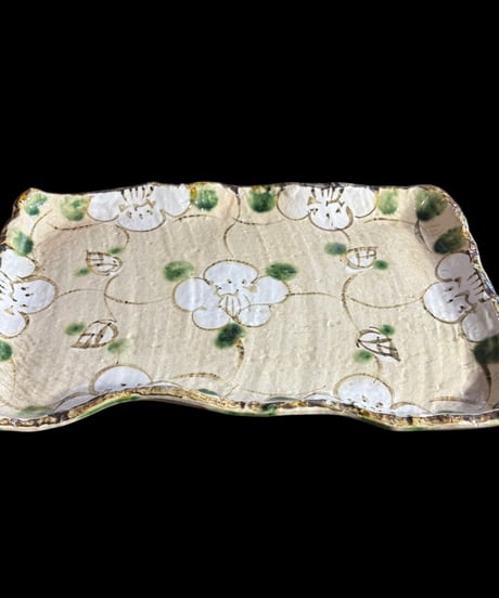 格子花 変形長角皿 四角皿 花 取り皿 盛り皿 飾り皿 和食器 骨董品 アンティーク