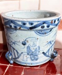 盆栽鉢 染付 [人物絵] 中国雑貨 ようぼん 鉢 陶器 中国 古美術 骨董品 アンティーク