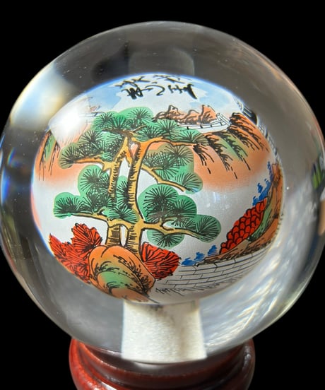 中国美術 水晶玉 万里の長城 内画球 伝統工芸 中国雑貨 唐木台 飾り インテリア オブジェ 置物 工芸品 骨董品 アンティーク