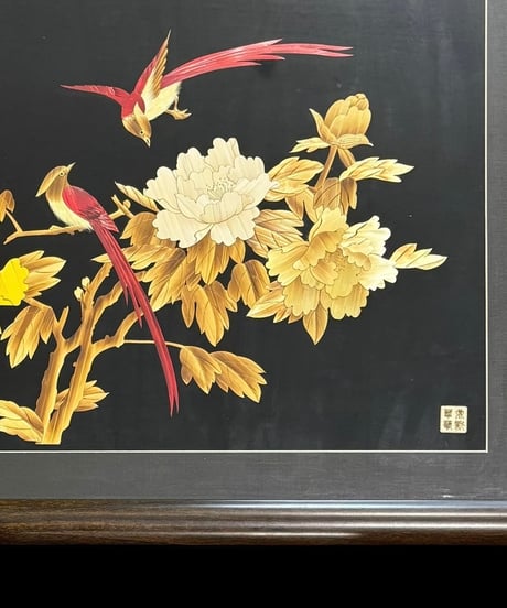 中国現地買入 鴛鴦 蝶 切り絵 貼り絵 中国 菊 風景 額 版画 アート イラスト 美術品 中国雑貨 コレクション 骨董品 アンティーク