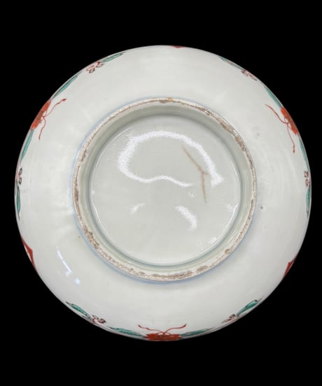 古伊万里 色絵 中鉢 孔雀草花文図 鉢 赤絵 丸皿 盛り鉢 和食器 江戸 陶器 時代物 骨董品 アンティーク