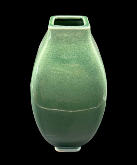 小原流 花器 華道 青磁 生け花 フラワーベース 花瓶 花入れ 貫入 陶器 インテリア 骨董品 アンティーク
