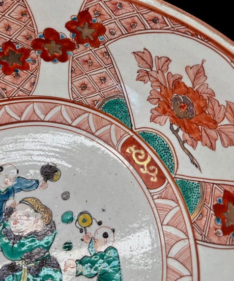 古伊万里 赤絵 大鉢 唐子草花文図 色絵 盛り鉢 鉢 取り皿 飾り皿 和食器 陶器 伊万里 骨董品 アンティーク