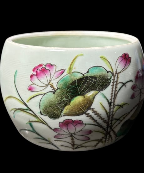 壺 [草花蓮鳥絵] 同治年製 中国雑貨 染付 フラワーベース 花瓶 花入れ 丸壺 花器 陶器 中国 シノワズリ 古美術 骨董品 アンティーク