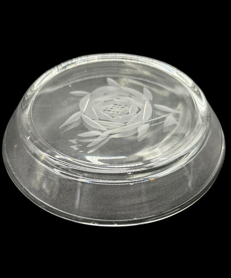 【4客セット】 純喫茶 バラ切子 デザート皿 カットガラス 小皿 薔薇 ガラス 食器 昭和 レトロ アンティーク