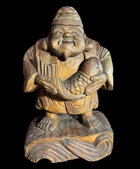 木彫り 恵比寿 大黒天 七福神 木製 恵比寿様 商売繁盛 開運 縁起物 彫刻 仏像 古美術 インテリア 置物 オブジェ 骨董品 アンティーク