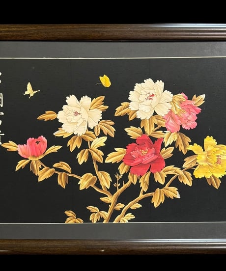 中国現地買入 蝶 切り絵 貼り絵 中国 草花 風景 額 版画 アート イラスト 美術品 中国雑貨 コレクション 骨董品 アンティーク