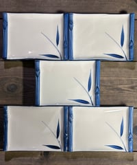 【5客セット】 渕竹呉須笹 長角皿 刺身皿 四角皿 トレー 盛り皿 飾り皿 古伊万里 古美術 和食器 骨董品 アンティーク