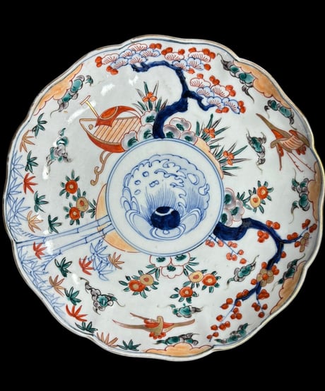 古伊万里 色絵 [松竹梅鳥文絵] 丸皿 取り皿 飾り皿 和食器 江戸 伊万里 陶器 骨董品 アンティーク
