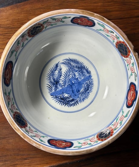 古伊万里 大鉢 [鳥 草花文絵] 色絵 鉢 丸皿 取り皿 飾り皿 和食器 江戸 伊万里 陶器 骨董品 アンティーク
