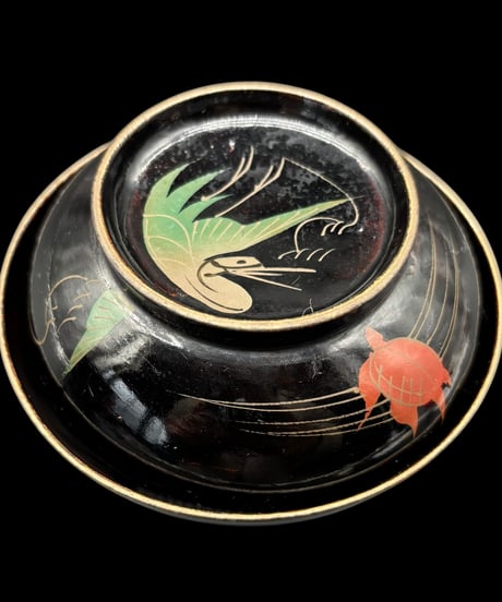 【6客セット】 江戸期 吸物椀 蒔絵 鶴亀 御汁椀 漆器 塗物 天然木 煮物 縁起物 和食器 骨董品 アンティーク